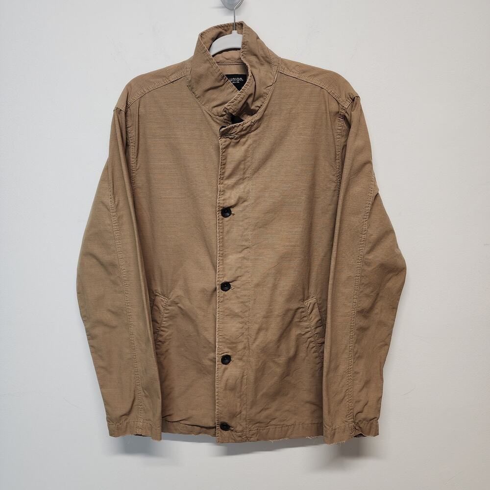 Union Clothing Mens Chore Utility Jacket Size L Tan Zip Up Cotton Androgynous